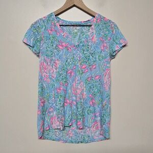 Lilly Pulitzer Women's Small XS Etta Top‎ Amalfi Blue Best Fishes High Low Beach